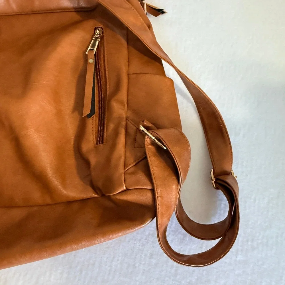 Unbranded Backpack Purse Women Large Brown Faux Leather Convertible Guitar Strap